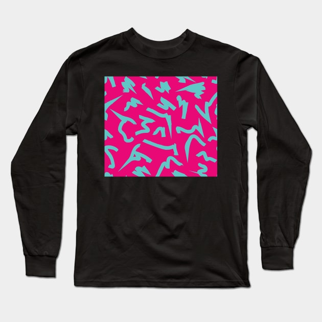 Dopamine Hot Pink and Teal Blue Bright Retro 80's Eighties Abstract Scribble Long Sleeve T-Shirt by gloobella